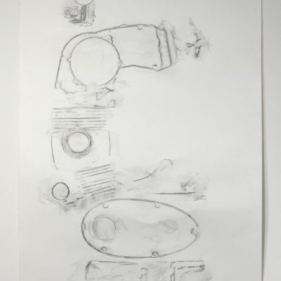 An abstract illustration of engine parts paper with graphite